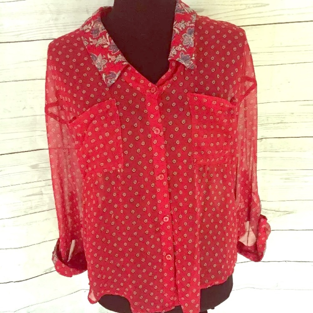 Free People boho print sheer top EUC!