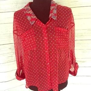 Free People boho print sheer top EUC!