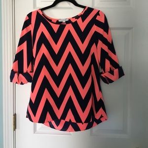 Pink and Navy Chevron Striped Blouse