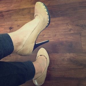 ALDO leather nude pumps with studs