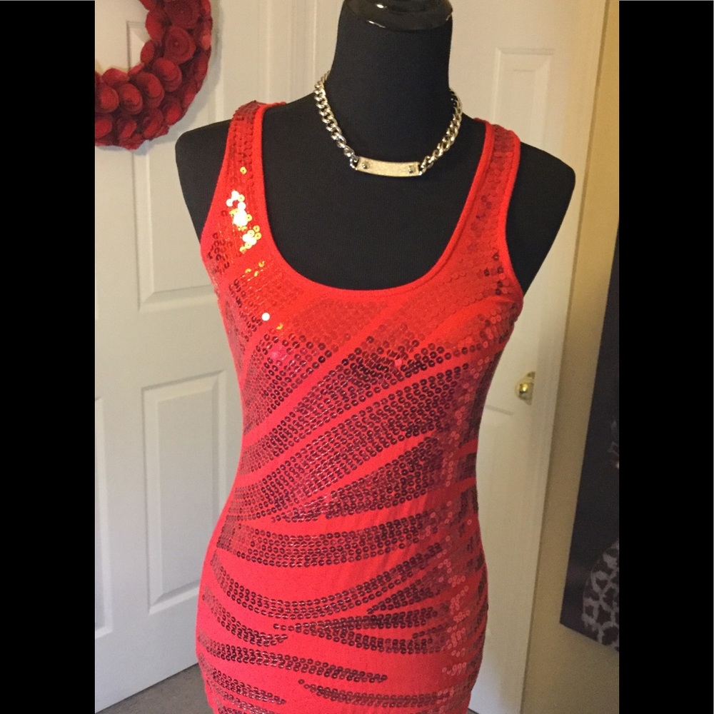 Red Sequins Tank Top