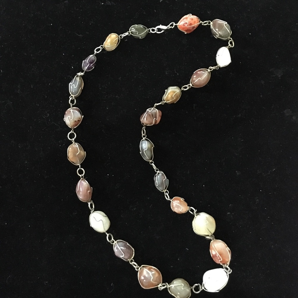 Earthy Colored Wire Natural Stone Necklace 16”