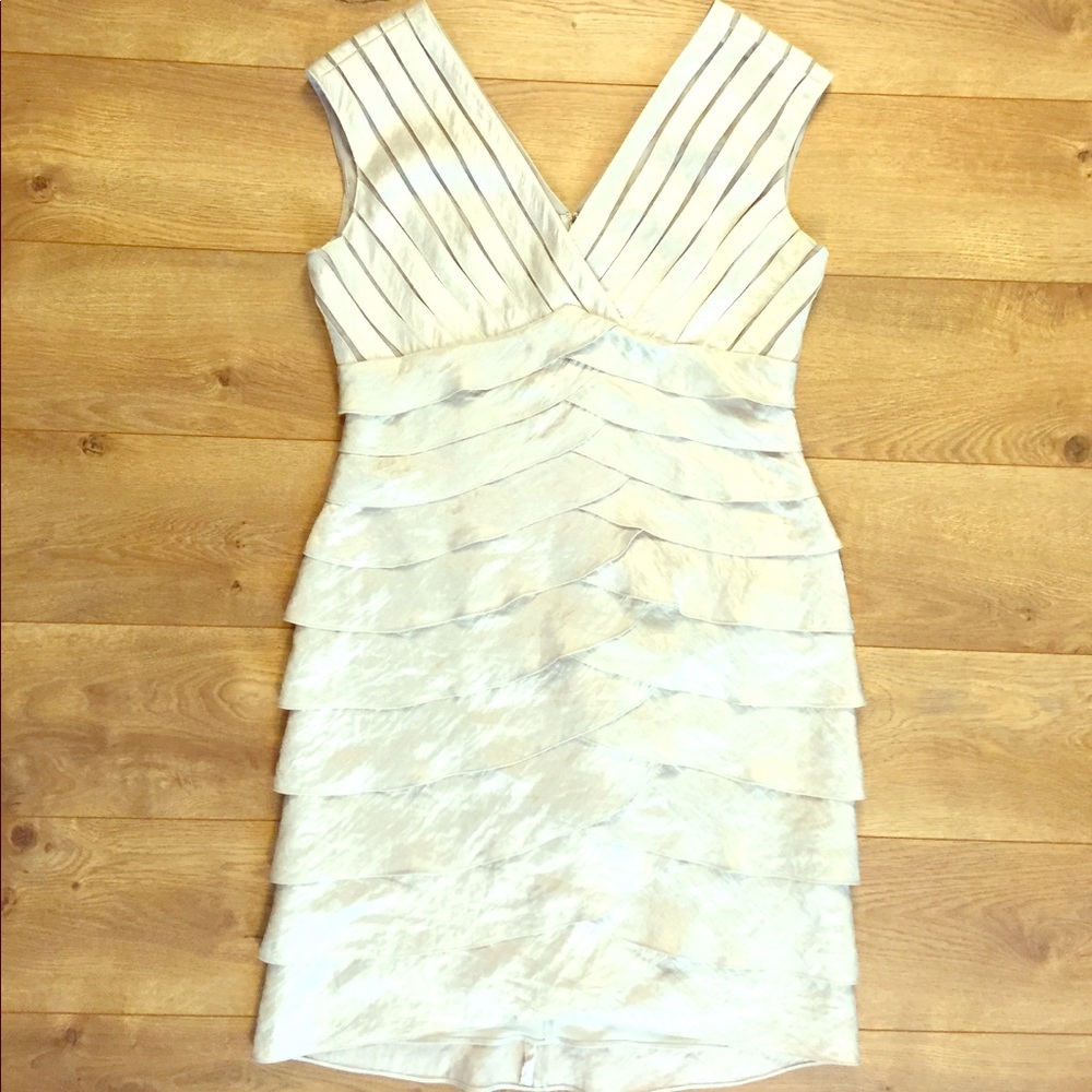 Adrianna Papell Layered Ruffle Silvery White Dress