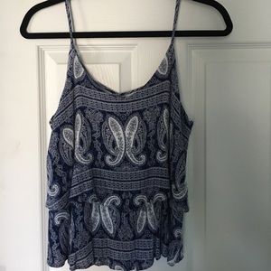 Navy and White Patterned Crop Top