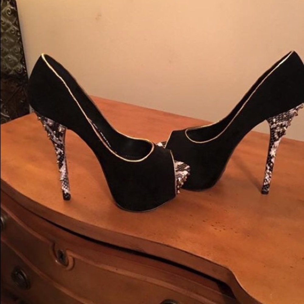 Black and snake print heels