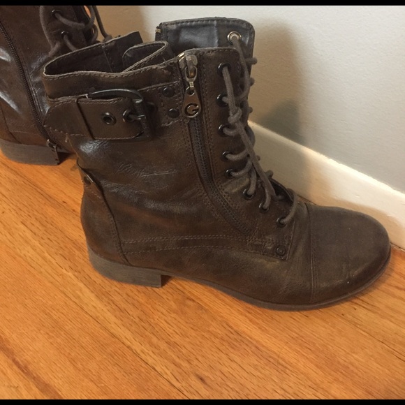 Guess brown leather combat boots - Picture 1 of 2