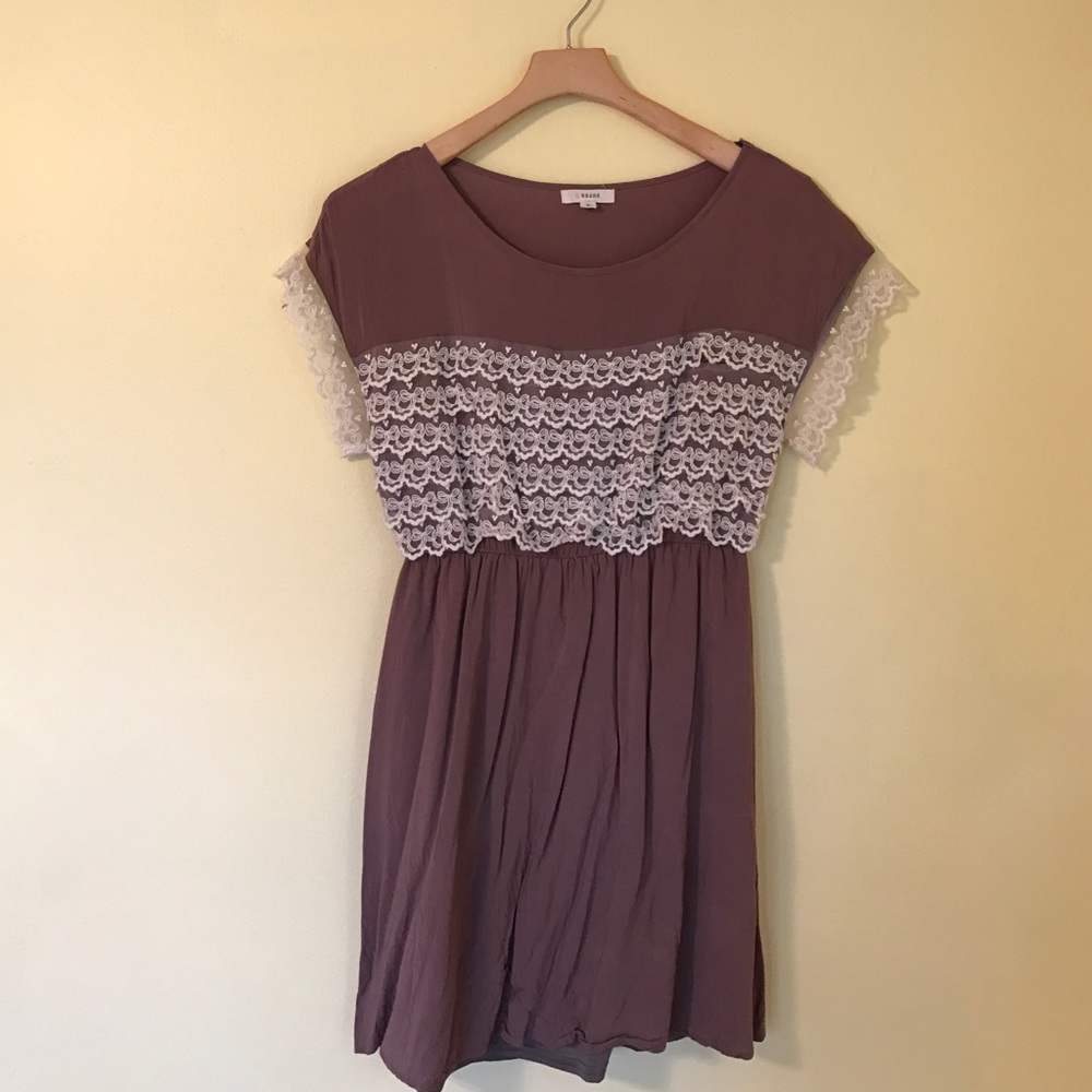 Brown and white lace short sleeve dress