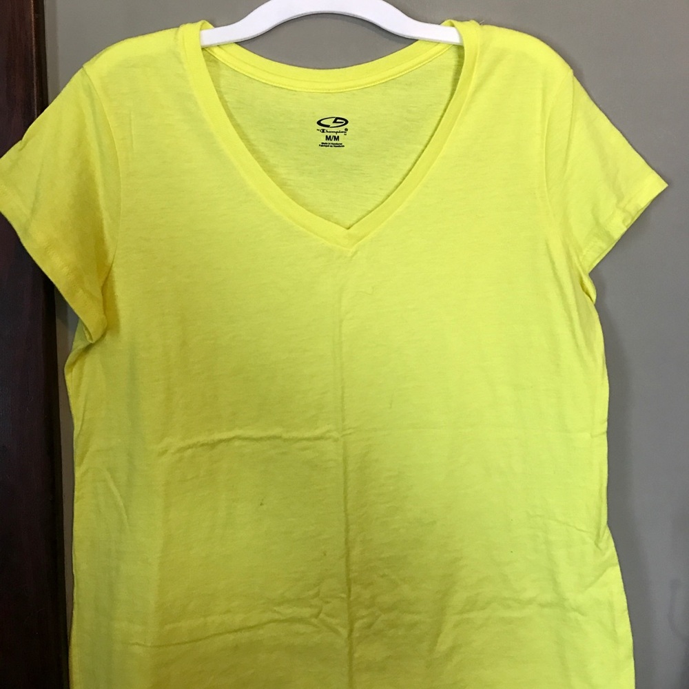 Yellow v-neck athletic tee