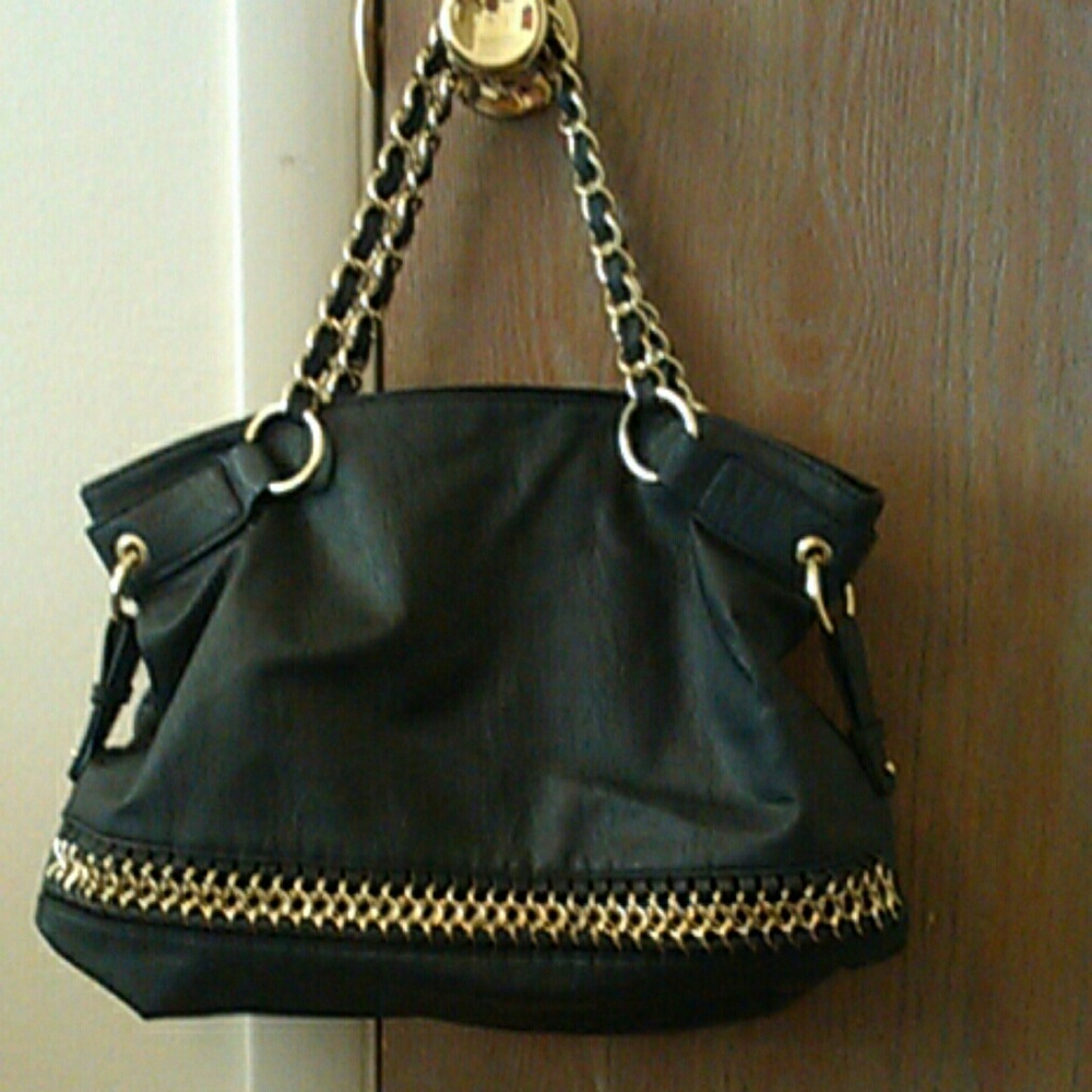 Black Purse with Gold Chain Detail