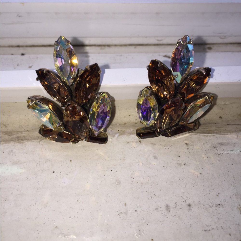 Vintage Jewelry Clip Earrings Rhinestone Clips