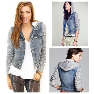 Free People Knit Hooded Denim Jacket