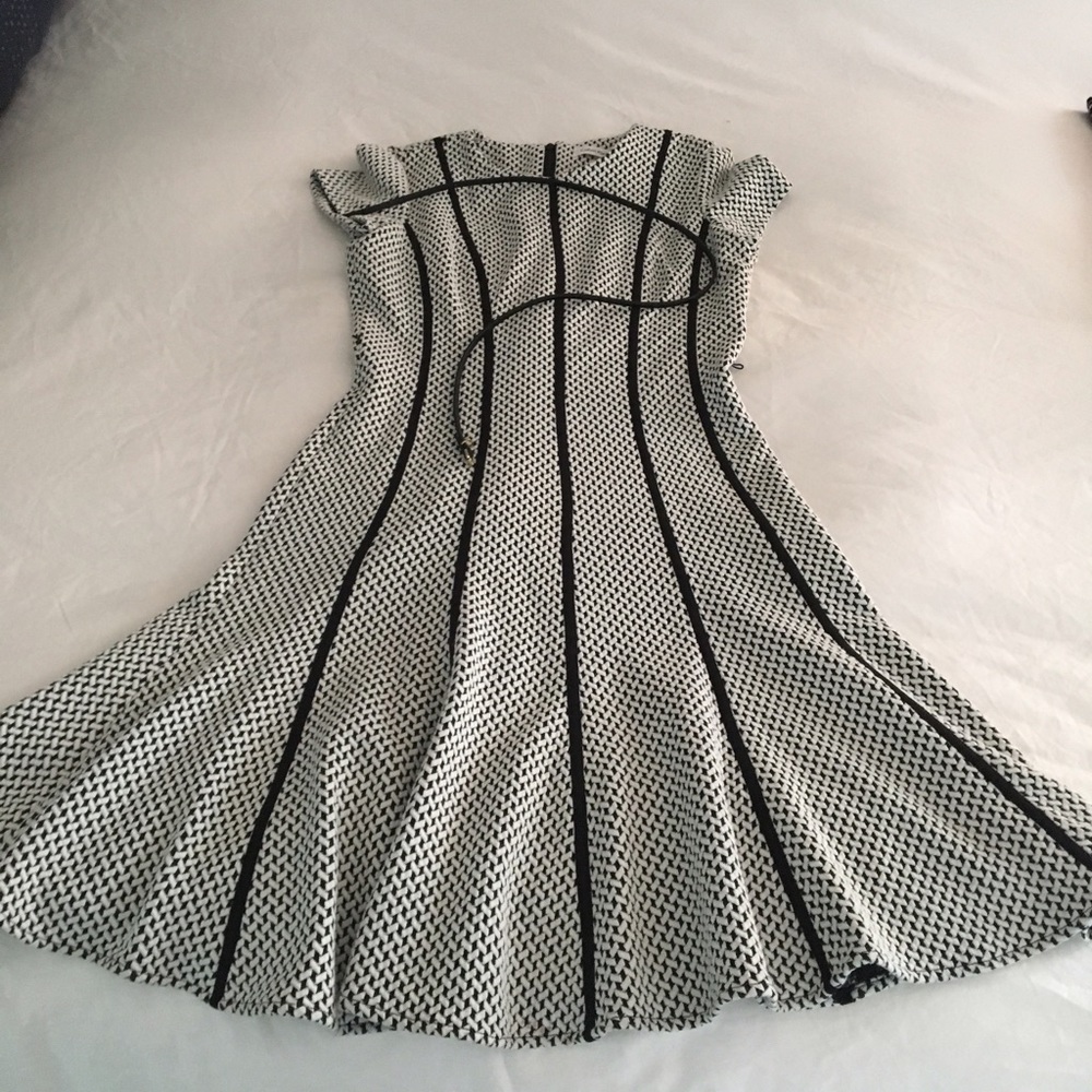 Graphic knit shift dress with flare hem