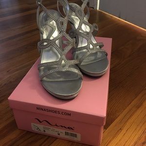Silver Jeweled Prom Shoes
