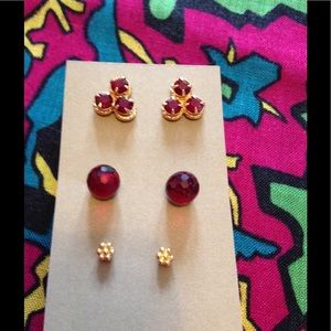 3 pair red and gold vintage earring bundle