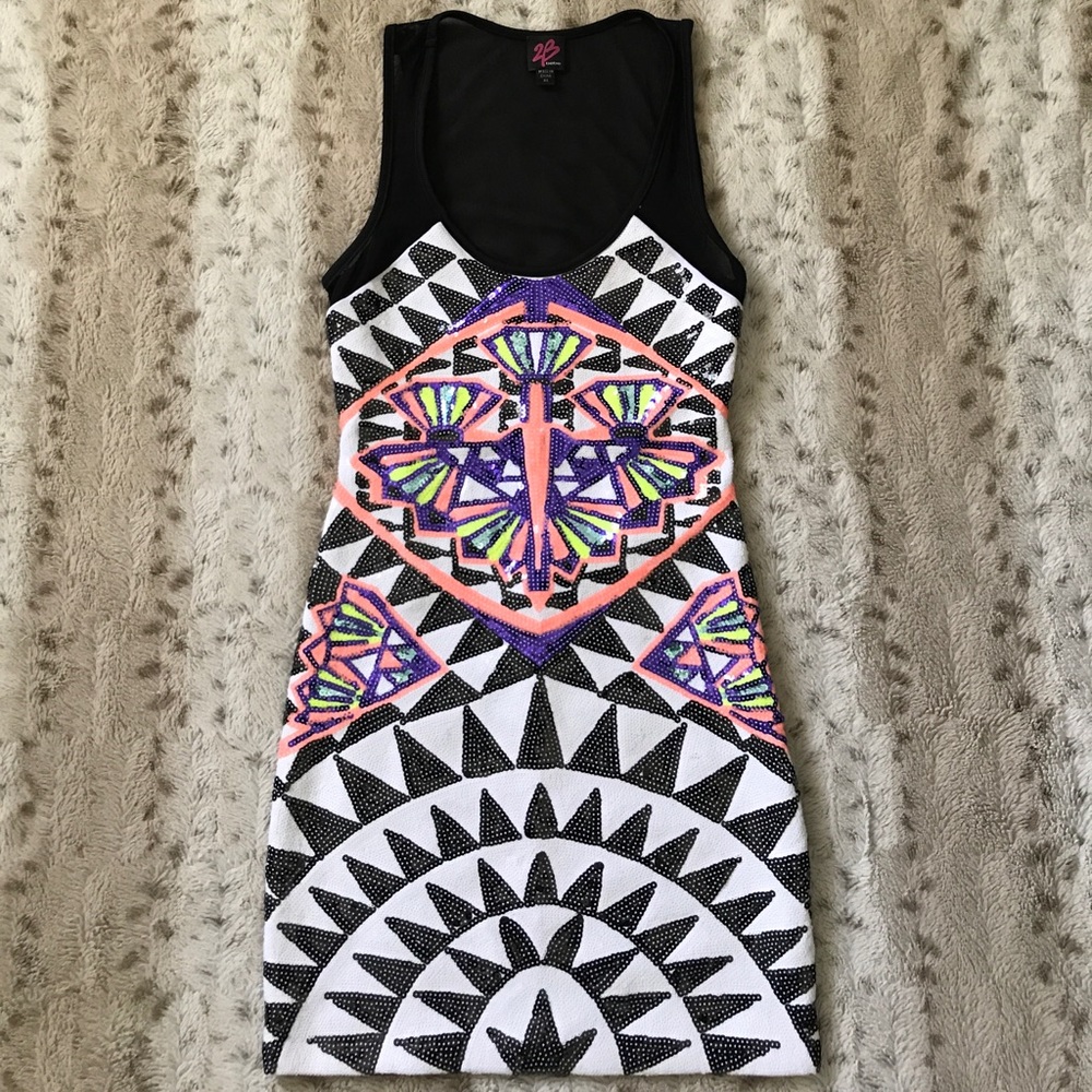 Bebe Geometric Sequin Dress
