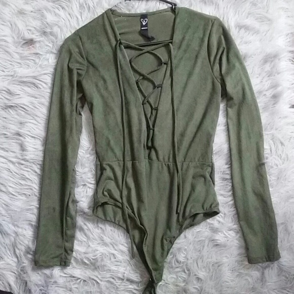 WINDSOR Tops - Sale! Faux suede Olive bodysuit