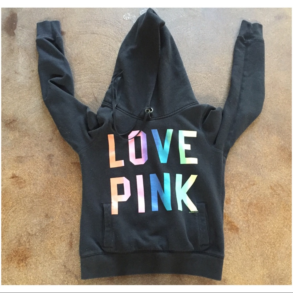 VICTORIAS SECRET PINK Hoodie w/ Rainbow Lettering