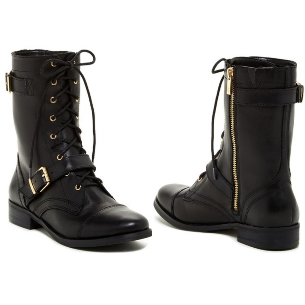 Arturo Chiang Black Leather Feisty Combat Boots