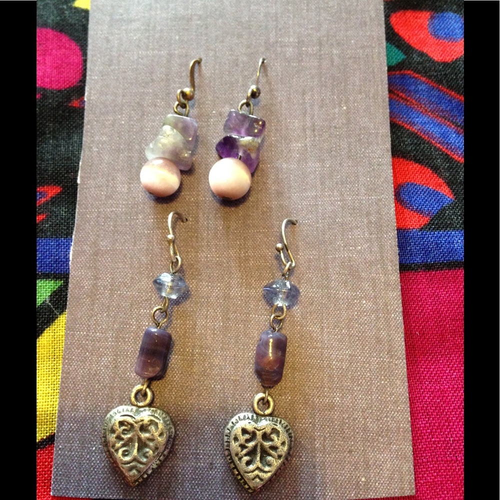2 pair of handmade sterling silver+purple earrings