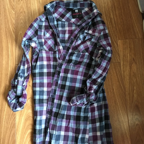 Purple and blue plaid button down - Picture 1 of 2