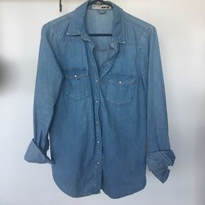 Topshop Moto Denim Button Up Shirt