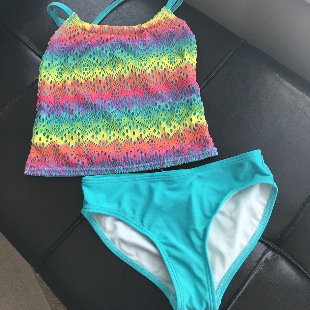 Blue and Multicolor 2 pc bathing suit, Size 6-6X
