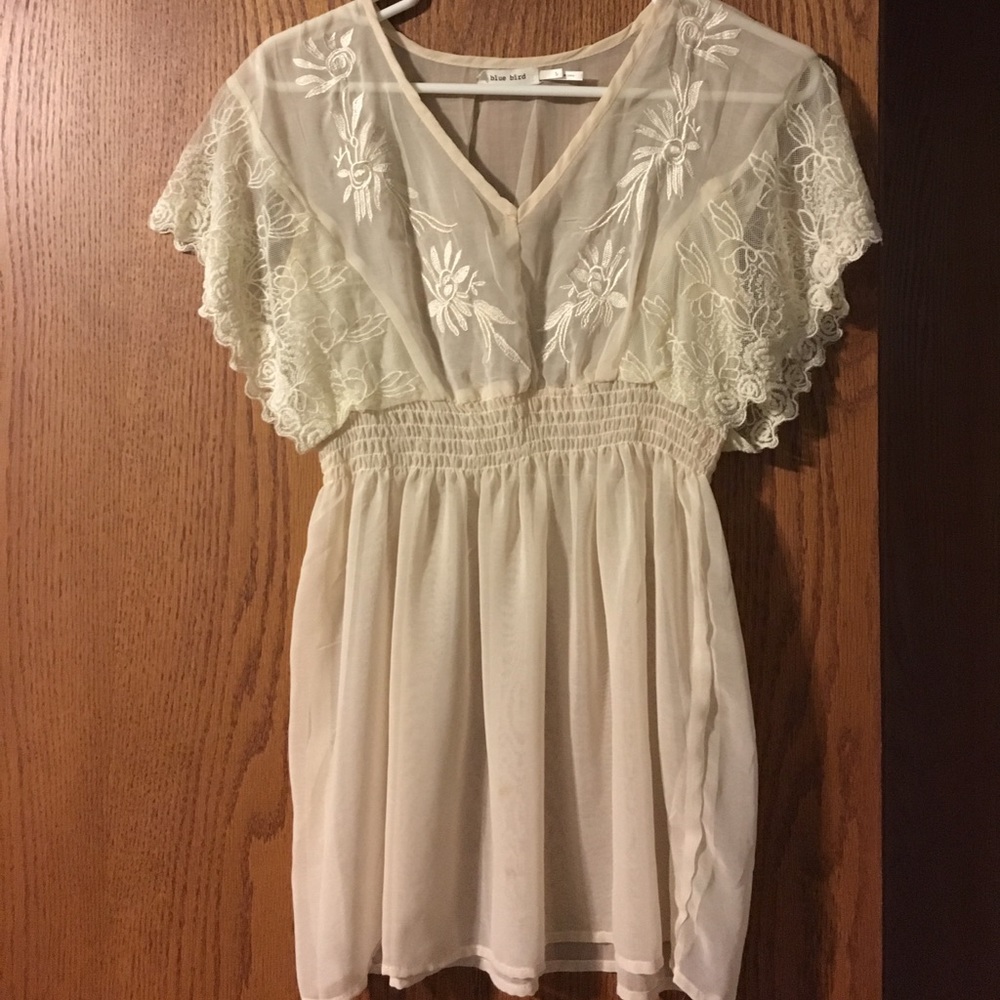 Cream embroidered chiffon blouse
