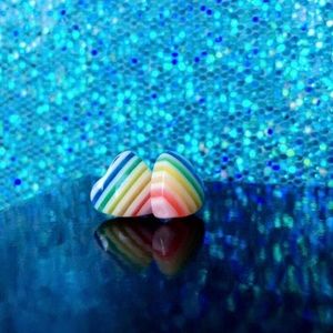 Heart shaped White and Rainbow🌈 Stud Earrings