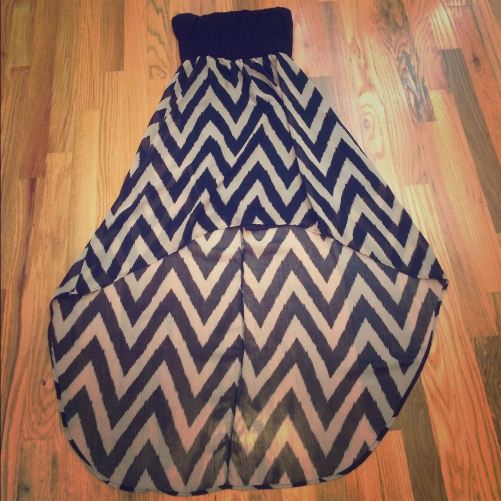 Chevron high low strapless dress