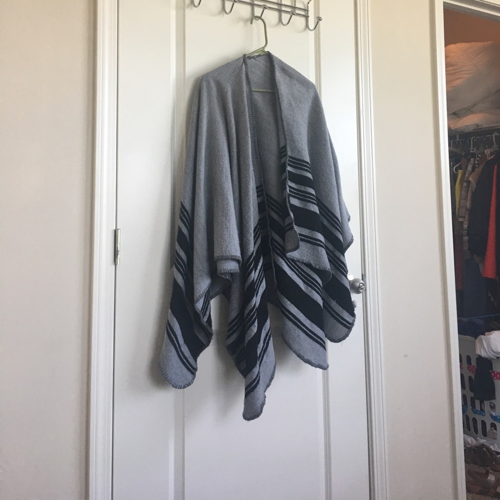 Grey and black striped poncho/wrap. BP.