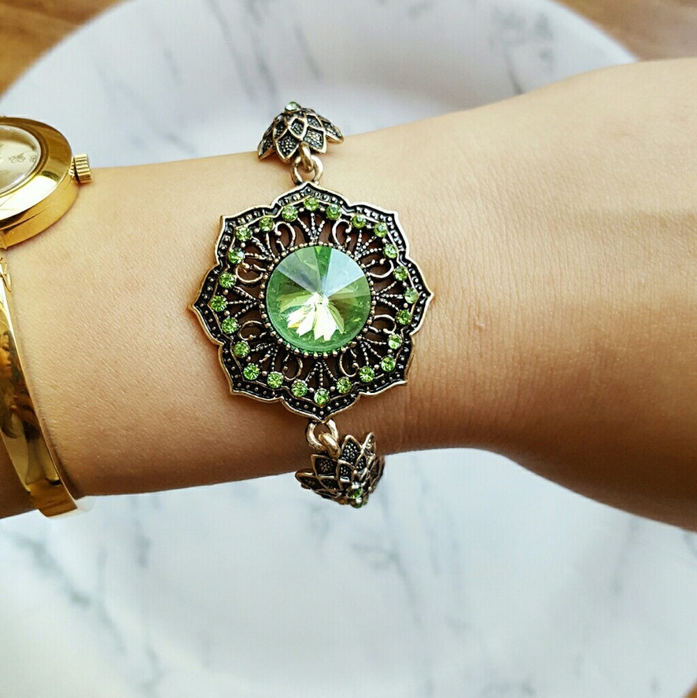 Lotus Flower Bracelet, Crystals, Rhinestones, Boho