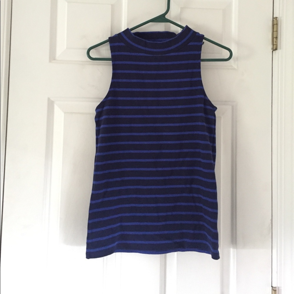 Blue striped mock neck tank