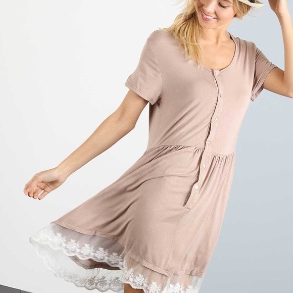 🔴 Vintage Stonewashed  Lace Frill Dress - Picture 3 of 6