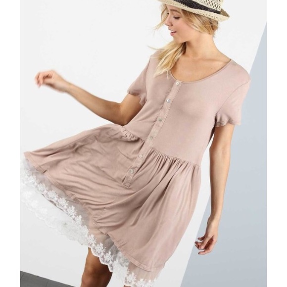 🔴 Vintage Stonewashed  Lace Frill Dress - Picture 2 of 6