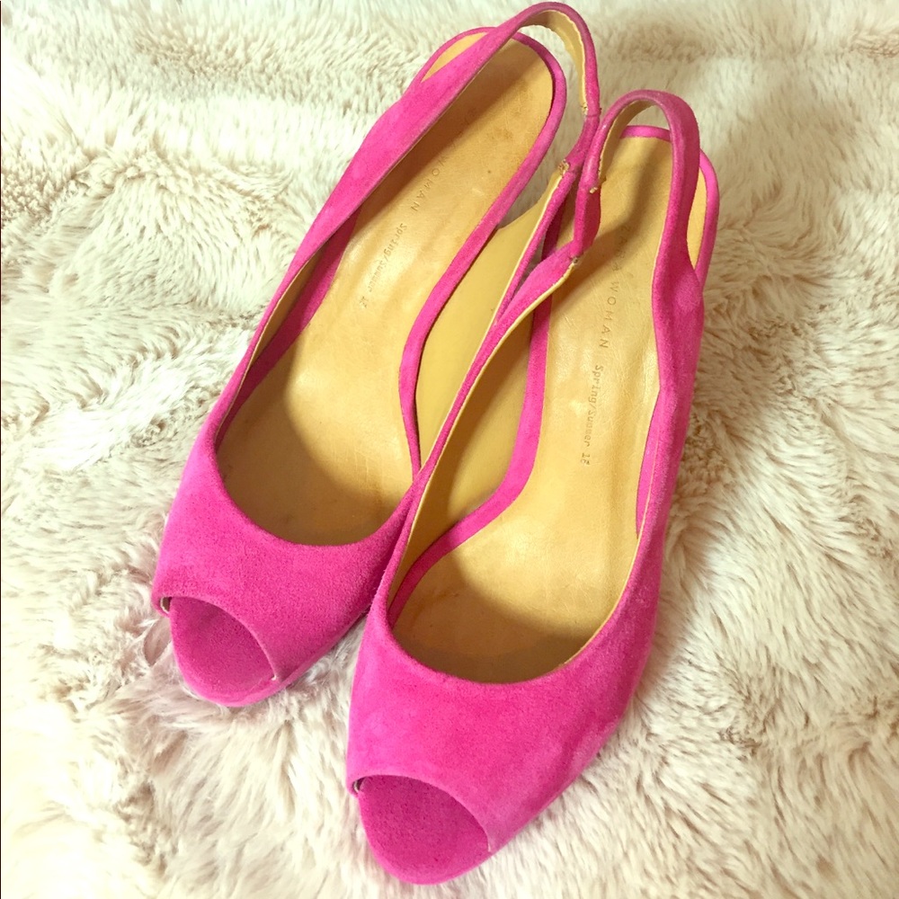 Suede hot pink platform heels