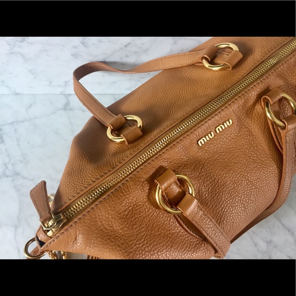 Miu Miu | Bags | Miu Miu Brown Leather Tote With Gold Hardware | Poshmark