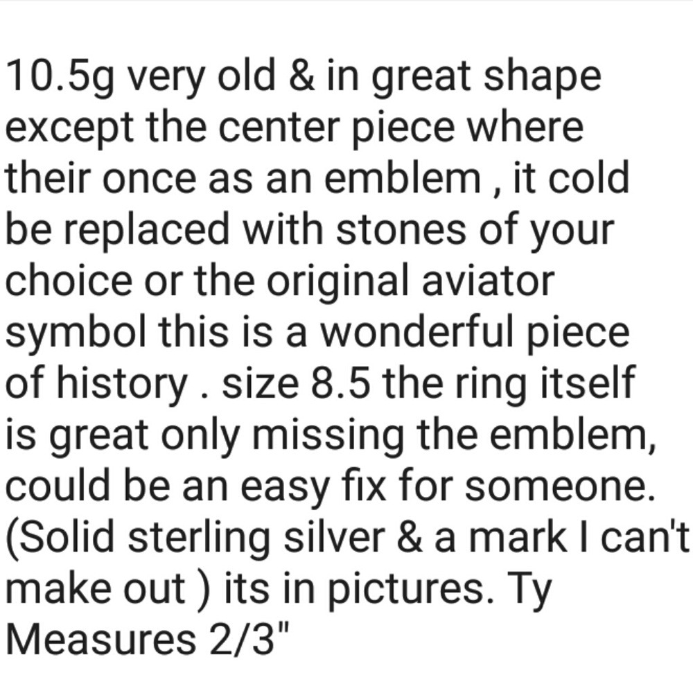 Solid Sterling Silver Ww11 Aviator Ring - image 5