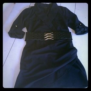 Polyester body sculpting collared dress