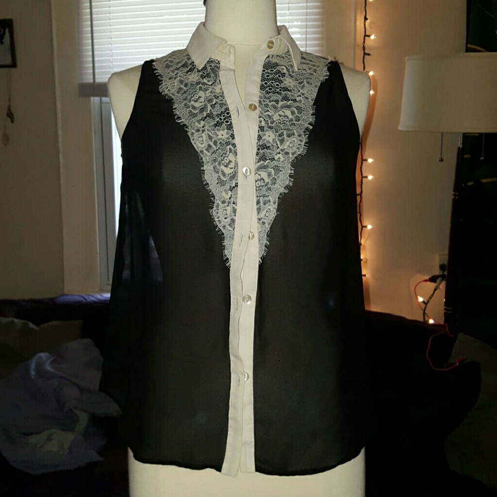 see thru top with lace front button up