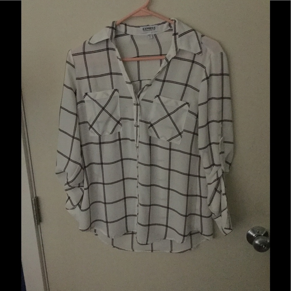 Criss cross pattern button up blouse