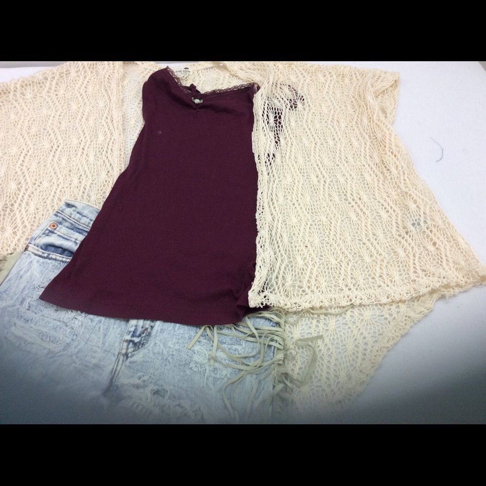 LA Hearts Boho Cream Crochet Cocoon Kimono NWOT