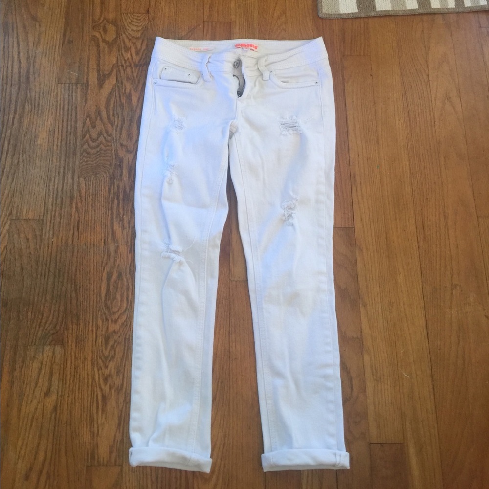 White Dollhouse distressed roll up jeans