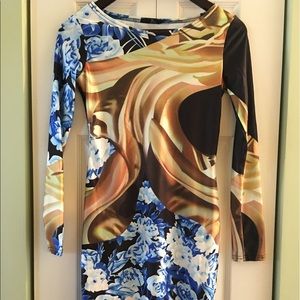 Blue brown Floral long sleeve dress size Large