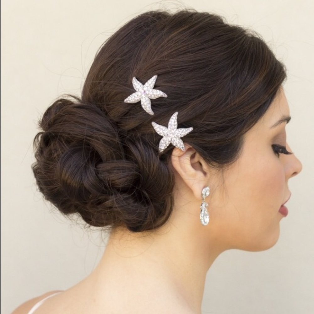 Starfish rhinestone wedding hair pins (2)