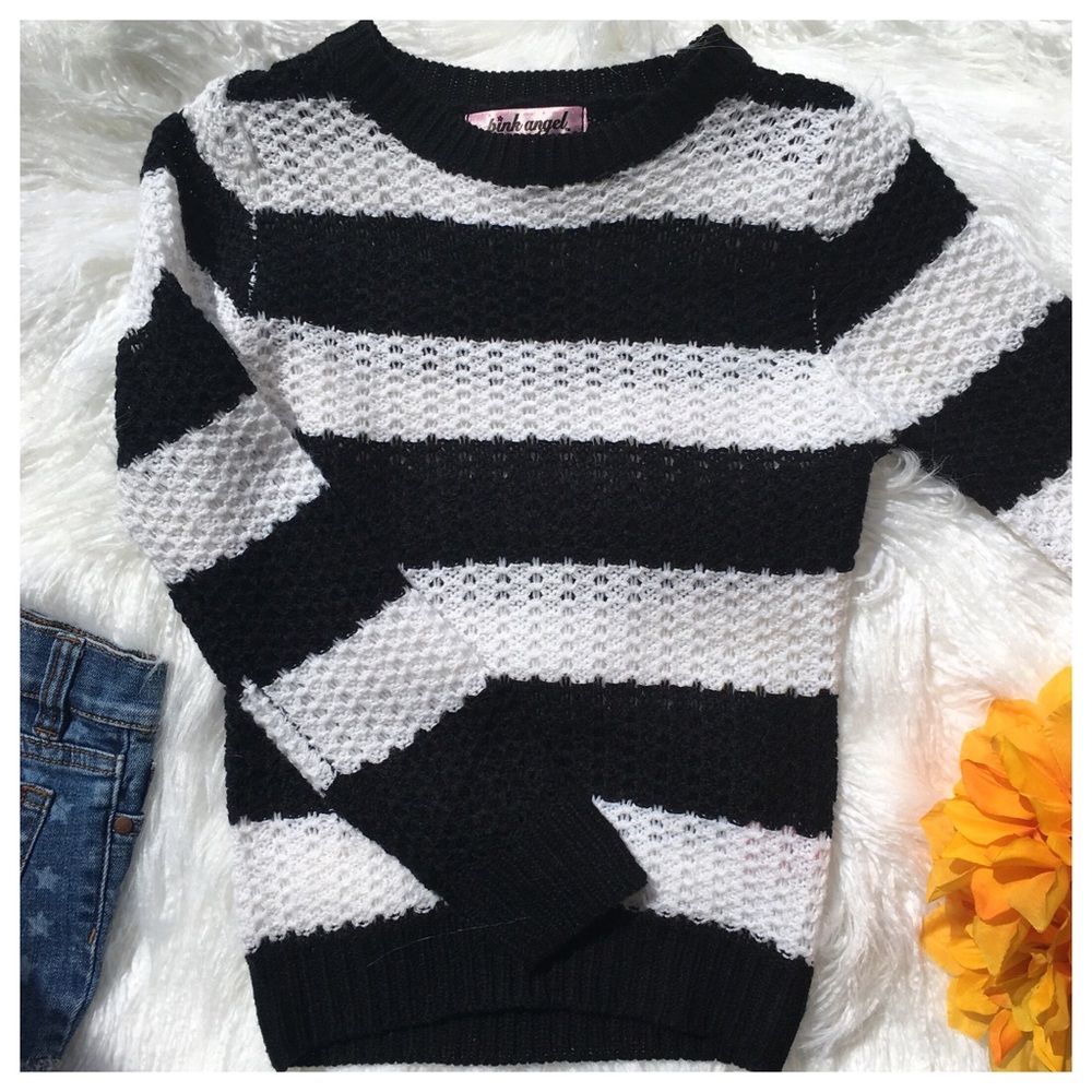 Pink Angel Black & White Striped Sweater