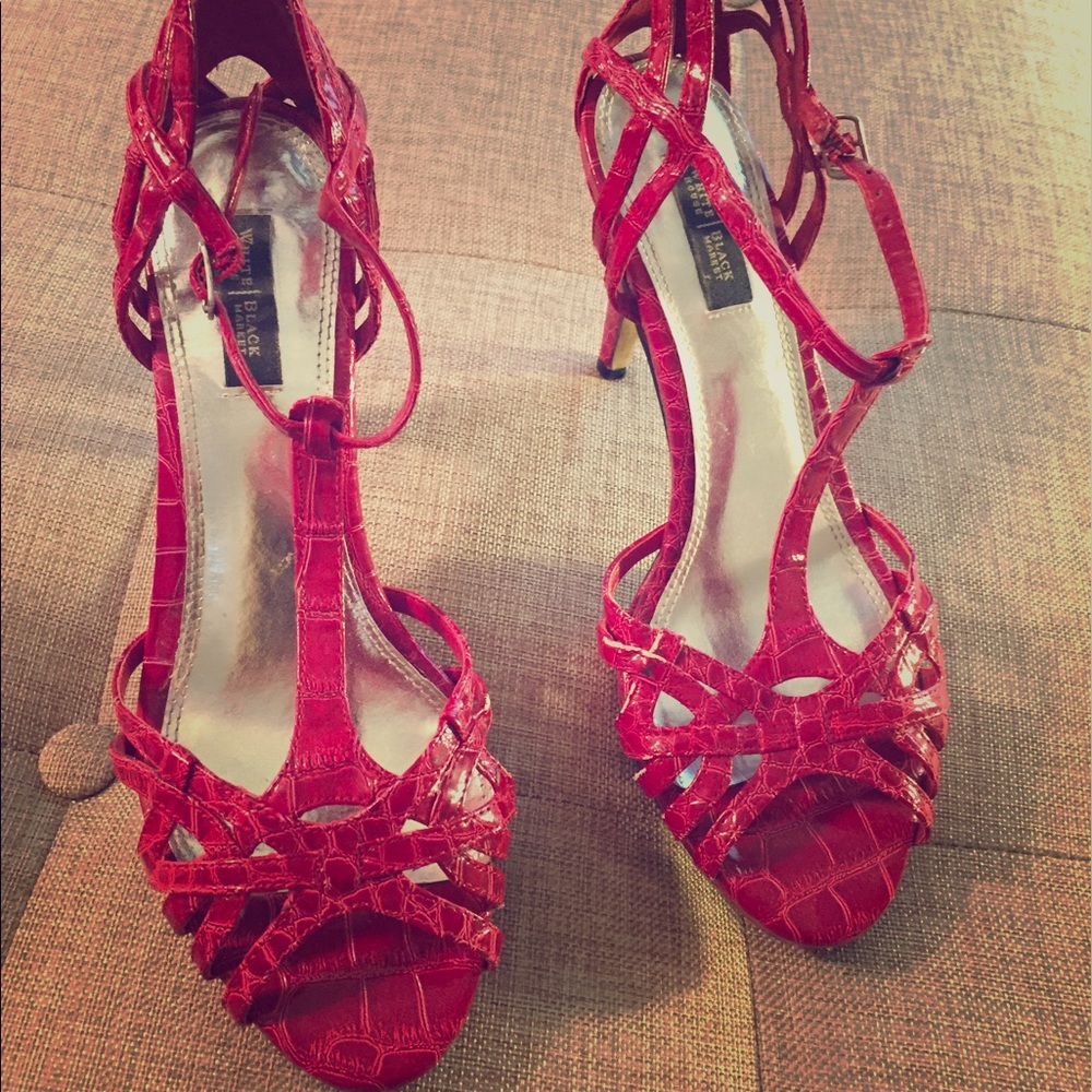 White House Black Market red strappy high heels