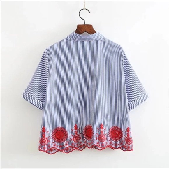 Zara basic blue strip red embroidered - Picture 3 of 7