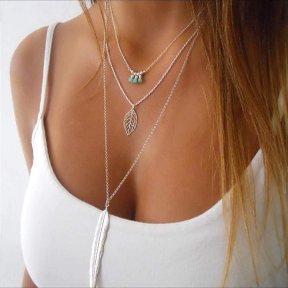 Boho Three Layer Necklace Gold or Silver - Picture 3 of 3