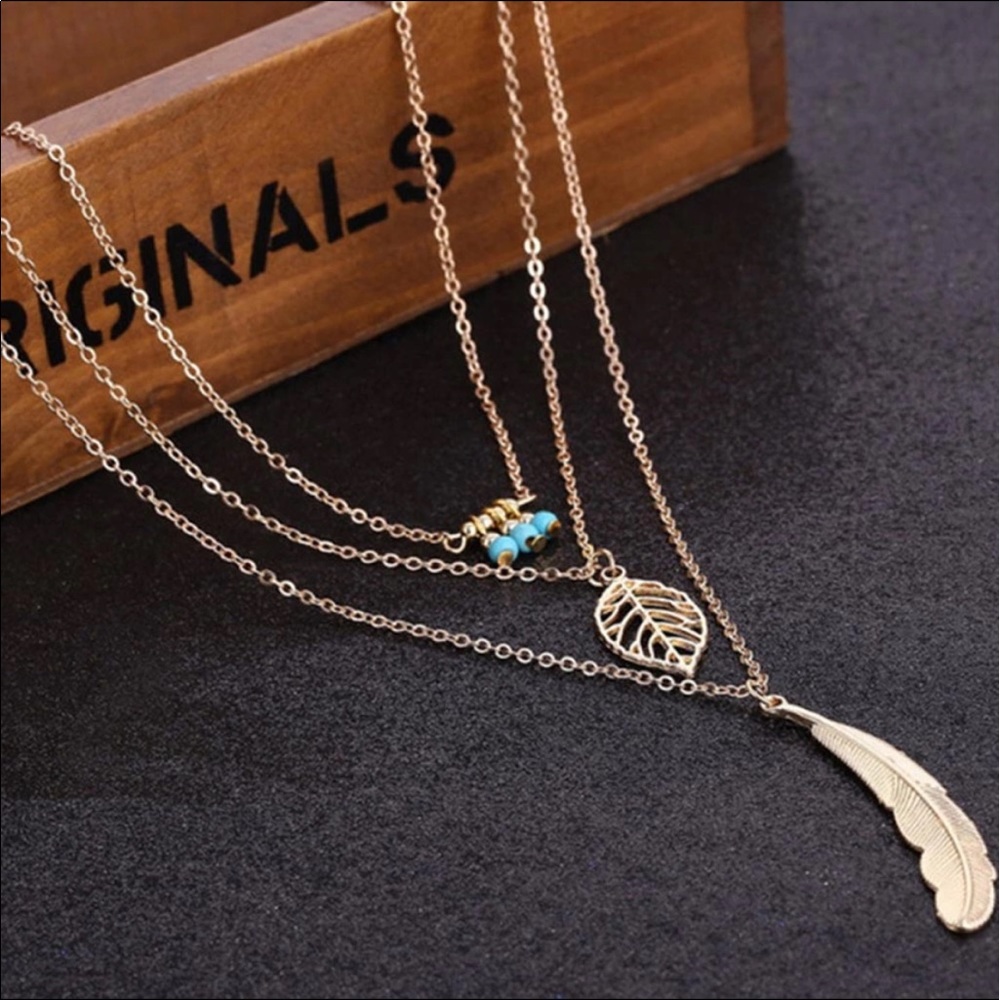 Boho Three Layer Necklace Gold or Silver - Picture 2 of 3