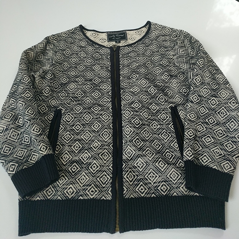 Lucky brand black and white zip up cardigan